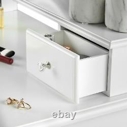 White Vanity Modern Makeup Desk Set Dressing Table LED Light Mirror Padded Stool