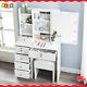 White Vanity Set With 10led Sliding Mirror And 5 Drawers And Storage Cabinet Stool