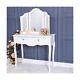 White Wooden Console Dressing Table & Mirror Set Makeup Storage Bedroom