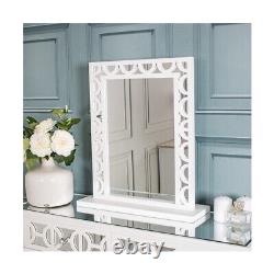 White Wooden Mirrored Dressing Table, Mirror & Stool Set Bedroom Vanity Makeup