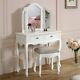White Dressing Table Stool Tabletop Mirror Set Vintage French Bedroom Furniture