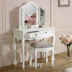 White dressing table stool tabletop mirror set vintage French bedroom furniture