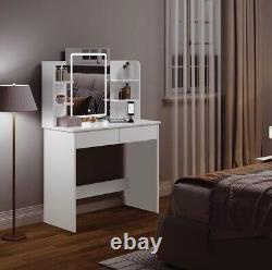 White dressing table with led mirror drawers