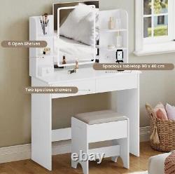 White dressing table with led mirror drawers