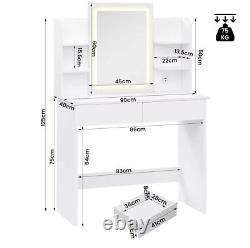 White dressing table with led mirror drawers