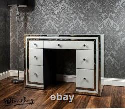 White mirrored / glass 7 drawer dressing table + stool -Modern bedroom furniture