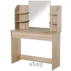 Womens Bedroom Wooden Glass Mirror Dressing Table With Shelves Make-Up Vanity UK