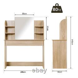 Womens Bedroom Wooden Glass Mirror Dressing Table With Shelves Make-Up Vanity UK