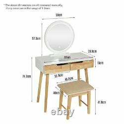 Wooden Dressing Table Vanity Makeup Desk Stool LED Lighted Mirror Organiser New