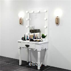 Wooden Hollywood Vanity Make Up Dressing Table w Light Mirror Girls Bedroom Desk