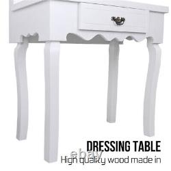 Wooden Hollywood Vanity Make Up Dressing Table w Light Mirror Girls Bedroom Desk