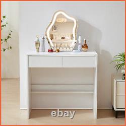 YAMISSI Dressing Table Makeup Vanity Irregular LED Lighted Mirror With 2 Drawers