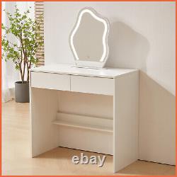 YAMISSI Dressing Table Makeup Vanity Irregular LED Lighted Mirror With 2 Drawers