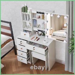 YAMISSI Vanity Dressing Table Set with10 LED Lights Mirror Storage Shelves Drawers