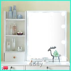 YAMISSI Vanity Makeup Dressing Table with Drawer LED Hollywood Mirror and Shelf