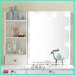 YAMISSI Vanity Makeup Dressing Table with Drawer LED Hollywood Mirror and Shelf