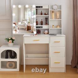 YAMISSI White Dressing Table Make Up Vanity Set With LED Lighted Sliding Mirror