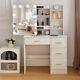 Yamissi White Dressing Table Make Up Vanity Set With Led Lighted Sliding Mirror