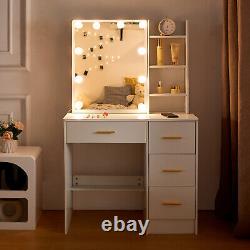 YAMISSI White Dressing Table Make Up Vanity Set With LED Lighted Sliding Mirror