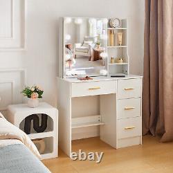 YAMISSI White Dressing Table Make Up Vanity Set With LED Lighted Sliding Mirror