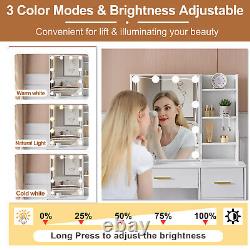 YAMISSI White Dressing Table Make Up Vanity Set With LED Lighted Sliding Mirror