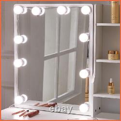 YAMISSI White Dressing Table Set with LED Bulbs Light Mirror Vanity Make up Desk