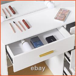 YAMISSI White Dressing Table Set with LED Bulbs Light Mirror Vanity Make up Desk