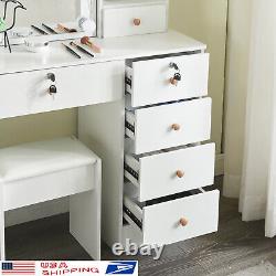 Yamissi Makeup Dressing Table Stool Set withLed Lighted Mirror 3 Colors & 6 Drawer