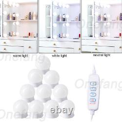 10 LED Lumière avec Miroir Coulissant & Tabouret Blanc Maquillage Coiffeuse Décoration de Chambre