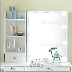 10 LED Lumière avec Miroir Coulissant & Tabouret Blanc Maquillage Coiffeuse Décoration de Chambre