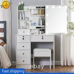 10 LED avec miroir coulissant et tabouret Blanc Maquillage Coiffeuse Décoration Chambre