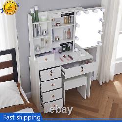 10 LED avec miroir coulissant et tabouret Blanc Maquillage Coiffeuse Décoration Chambre