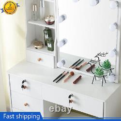 10 LED avec miroir coulissant et tabouret Blanc Maquillage Coiffeuse Décoration Chambre