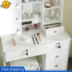 10 LED avec miroir coulissant et tabouret Blanc Maquillage Coiffeuse Décoration Chambre