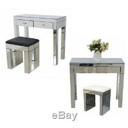 2 Tiroirs Coiffeuse Et Tabouret Glass Set Vanity Mirrored Dresser Chambre