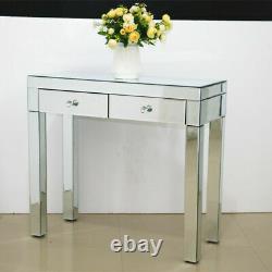 2 Tiroirs High Gloss Console Makeup Vanity Table Dresser Mirrored Dressing Table