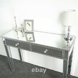 2 Tiroirs Mirrored Vanity Maquillage Bureau Console Dressing Argent Table En Verre Moderne