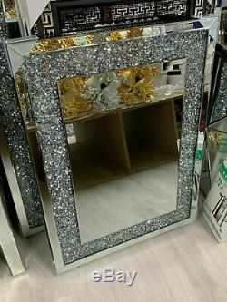 60x80 Diamant Crush Cristal Vinaigrette Argent Mur Miroir Rectangle Gatsby Bling