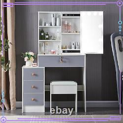 Ampoules LED Hollywood Miroir Coulissant Table de Toilette Blanche & Tabouret Ensemble de Bureau de Maquillage