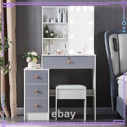 Ampoules LED Hollywood Miroir Coulissant Table de Toilette Blanche & Tabouret Ensemble de Bureau de Maquillage