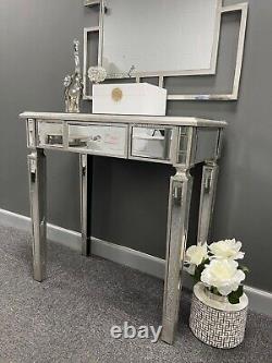 Argent Antique Verre Miroir En Bois 1 Tiroir Console De Hall Table De Dressing Miroir