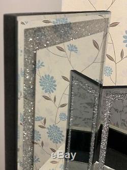 Argent Sparkly Crushed Cristal De Diamant Glitz Trois Volets Coiffeuse Miroir