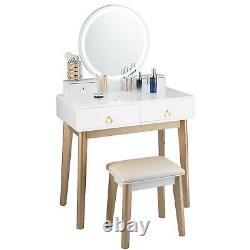 Blanc Moderne Dressing Table Maquillage Vanité Unité Avec Miroir Led Et Tabouret Coussiné