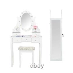 Blanc Moderne Led Dressing Table Tabouret Vanity Set Cabinet De Bijoux Miroir