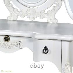 Boudoir Provence Antique Blanc Petite Table De Dressing Avec Tri-mirror Ovale