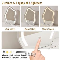 Coiffeuse 2 tiroirs de rangement Ensemble de vanité Miroir éclairé à LED 3 couleurs réglables