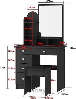 Coiffeuse & Ensemble tabouret avec miroir Coiffeuse Table de maquillage avec 5 tiroirs