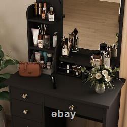 Coiffeuse & Ensemble tabouret avec miroir Coiffeuse Table de maquillage avec 5 tiroirs