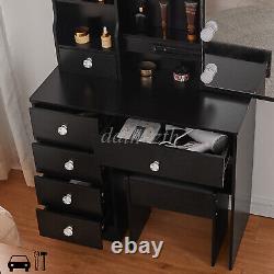 Coiffeuse + Miroir LED Table de Maquillage avec Tabouret Tiroir Noir Ensemble de Coiffeuse pour Chambre