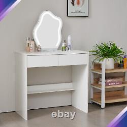 Coiffeuse avec ensemble de vanité à 2 tiroirs, coiffeuse blanche avec miroir éclairé à LED